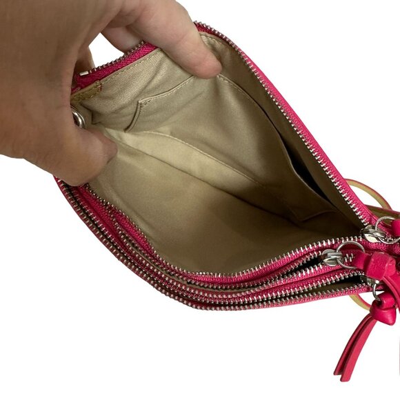 NEW Coach BLEECKER TRIPLE ZIP Leather Crossbody Camel Pink Ruby Edgepaint 51636 - Picture 7 of 12